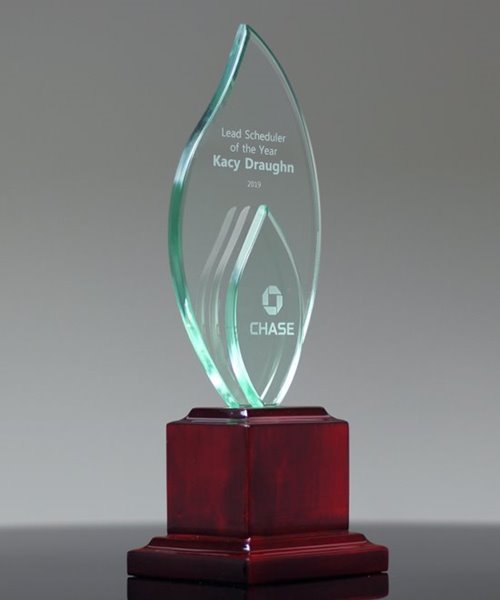 Glass Double Frame Award on Rosewood Stand