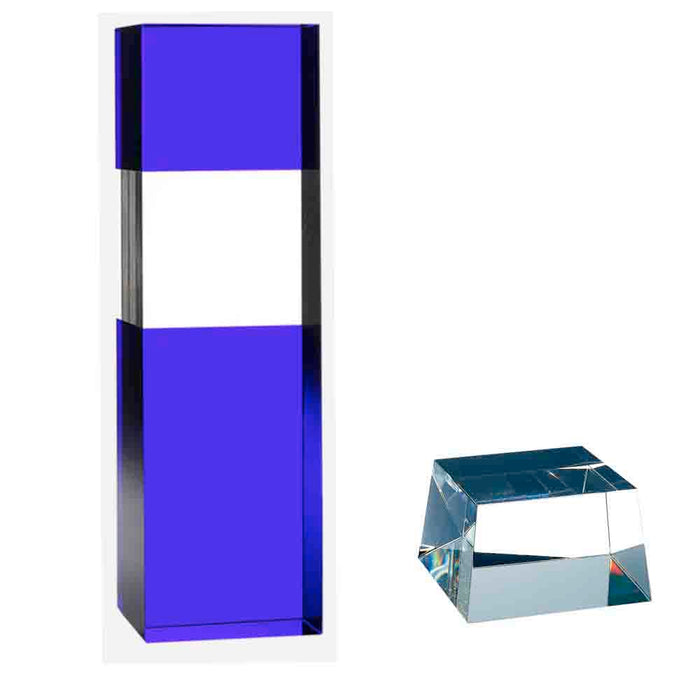 Blue / Clear Column Optic Crystal Award.