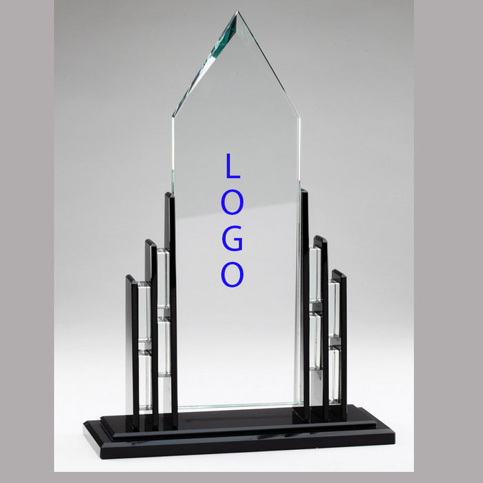 Elegant Crystal Cathedral  Award on Black Crystal Base.