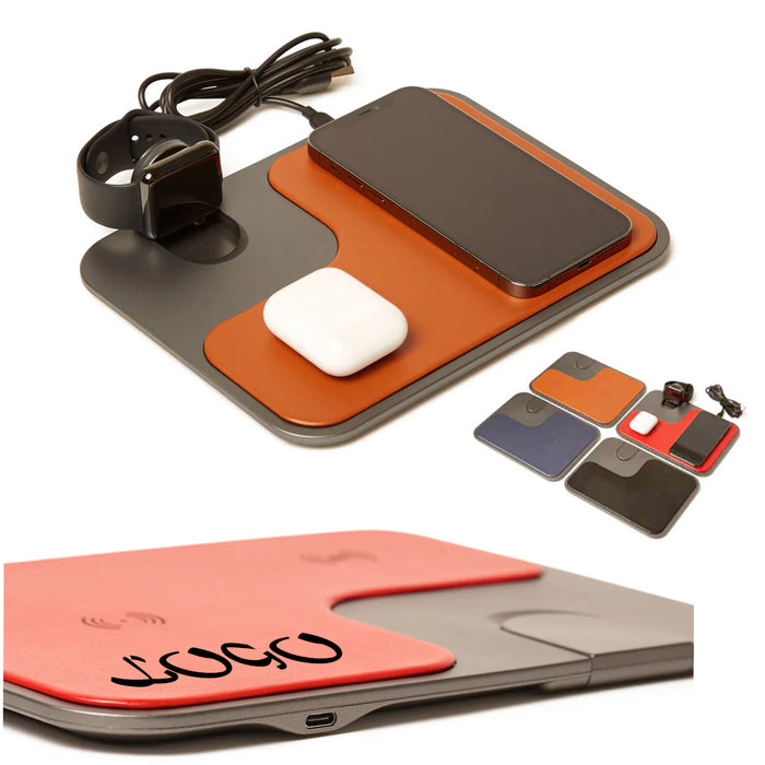 3 In 1 Wireless Charging  Leather Tray