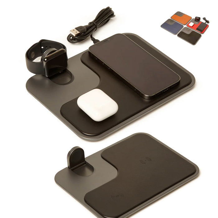 3 In 1 Wireless Charging  Leather Tray