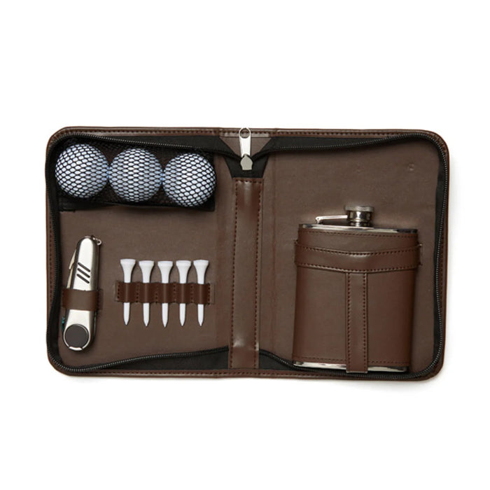 Leather Golf and Flask Carry Kit.