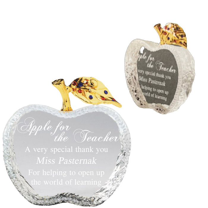 Faceted Crystal Apple  Award with Golden Leaf.