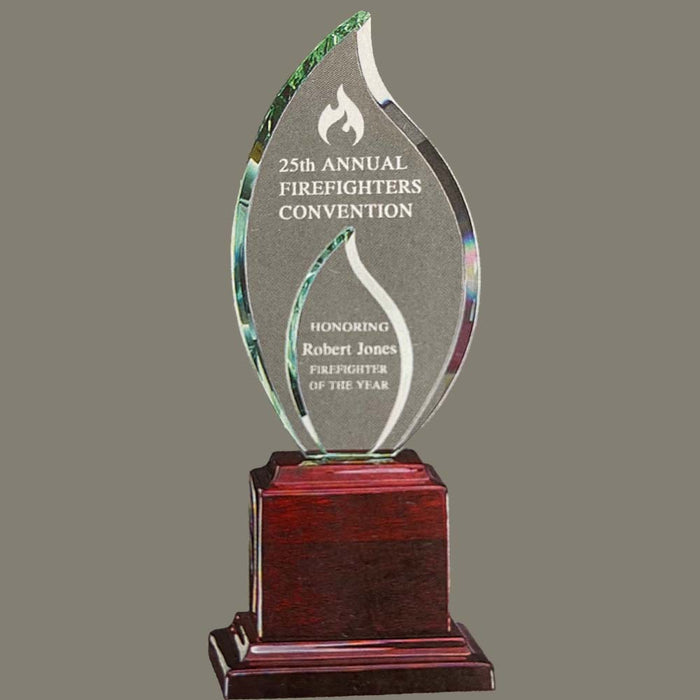 Glass Double Frame Award on Rosewood Stand