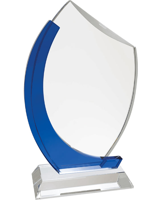 Slanted Oval Clear / Blue Crystal Award on Clear Base