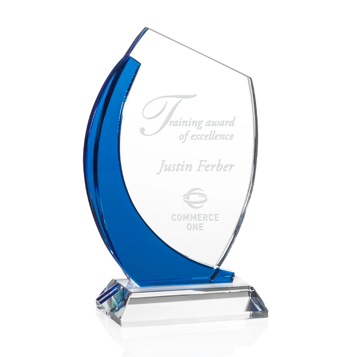 Slanted Oval Clear / Blue Crystal Award on Clear Base