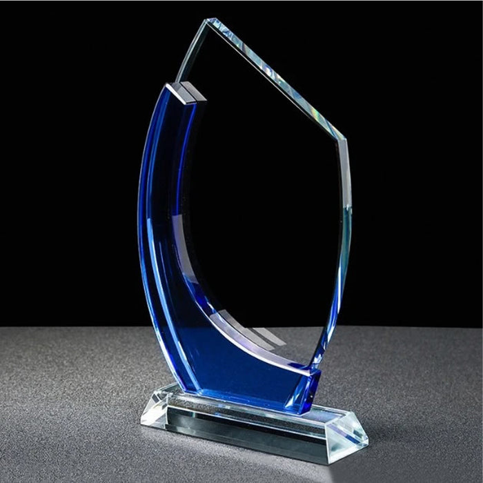 Slanted Oval Clear / Blue Crystal Award on Clear Base